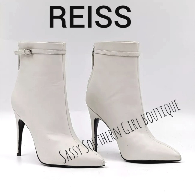 Reiss Bone White Leather Booties
